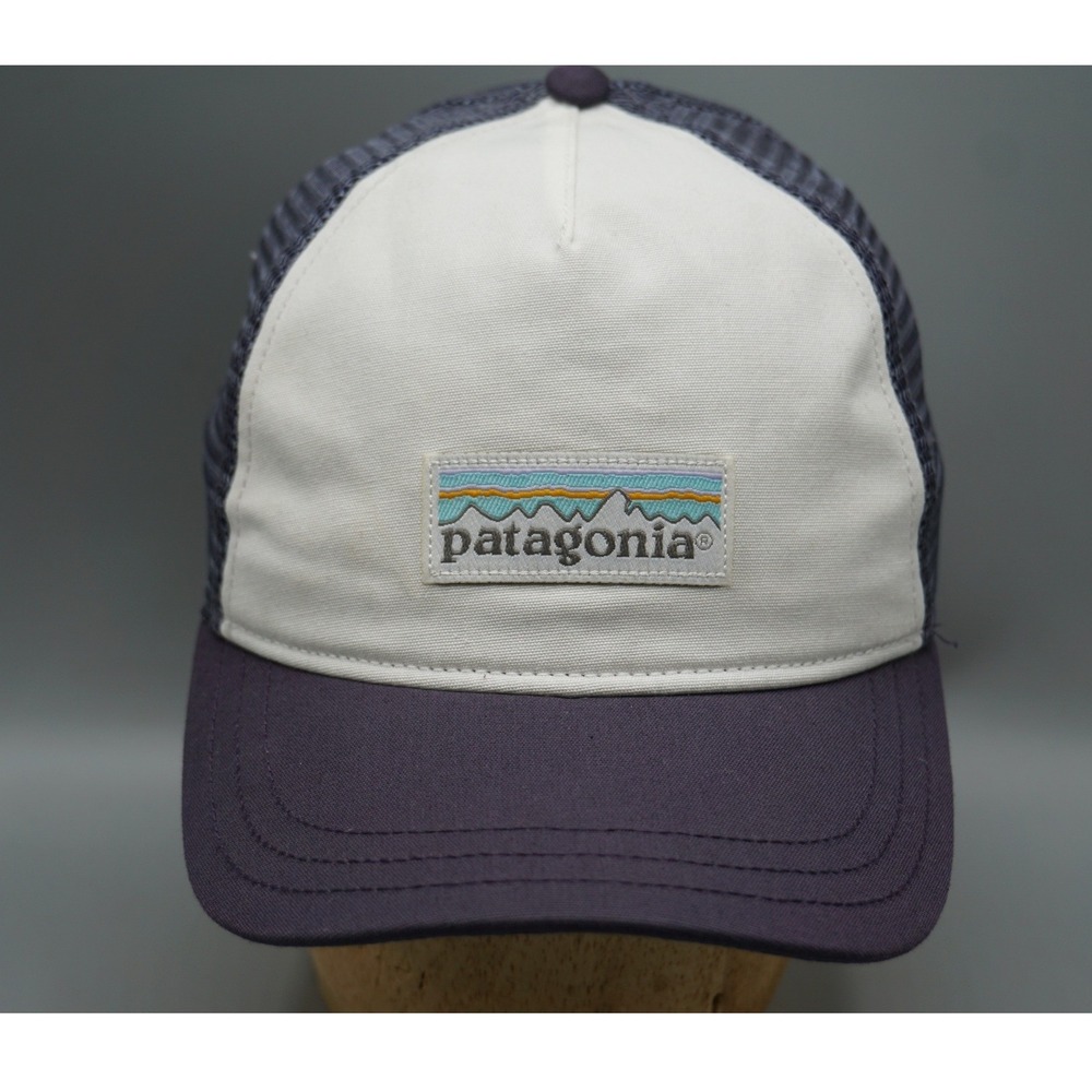Patagonia LoPro Trucker Hat Purple White Fitz Roy Logo Snapback Mesh Cap